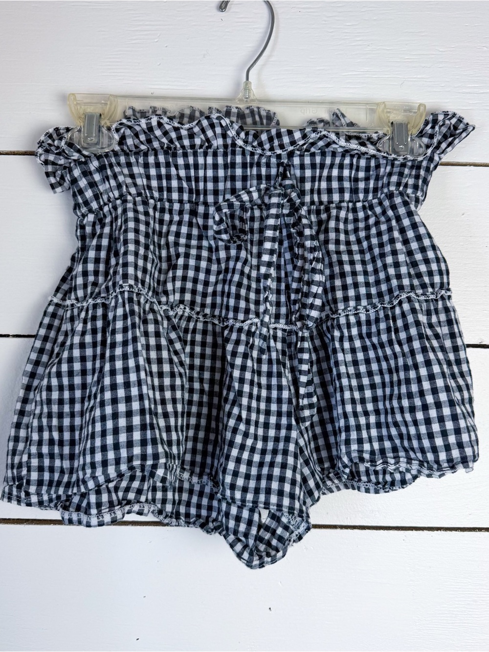 Black and White Gingham Smocked Ruffle Romper